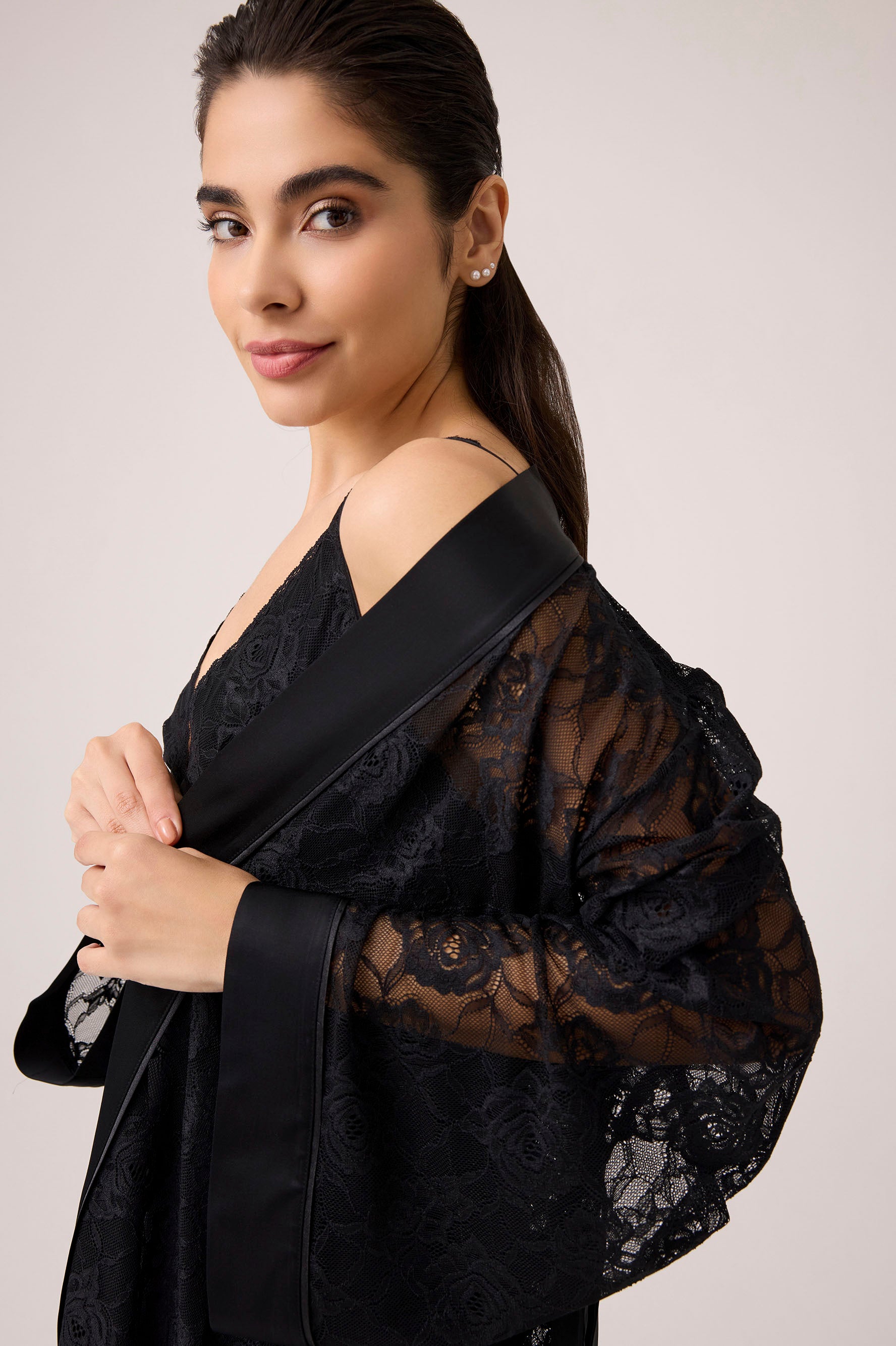Mila Silky Chiffon Robe Set Black