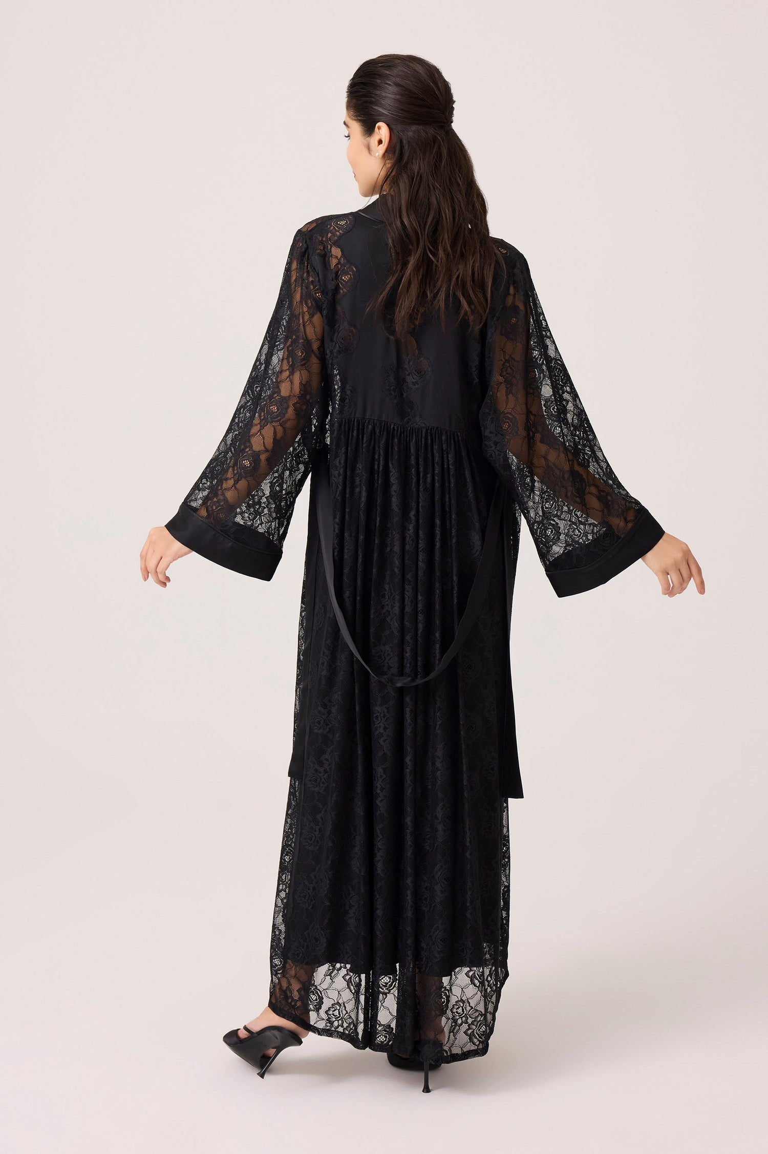 Mila Silky Chiffon Robe Set Black
