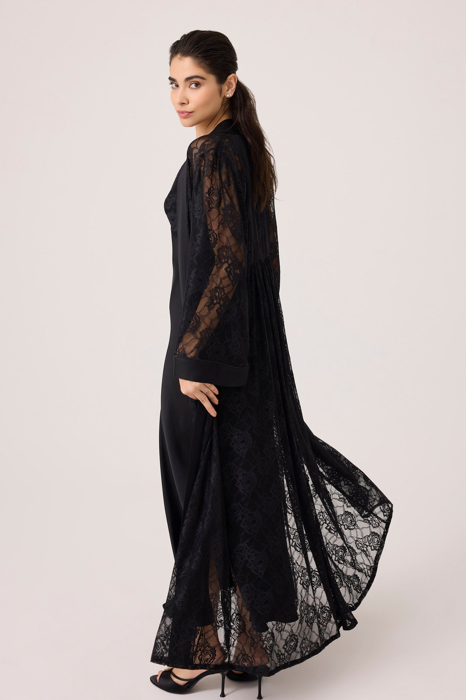 Mila Silky Chiffon Robe Set Black