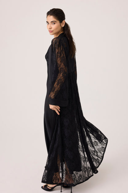 Mila Silky Chiffon Robe Set Black