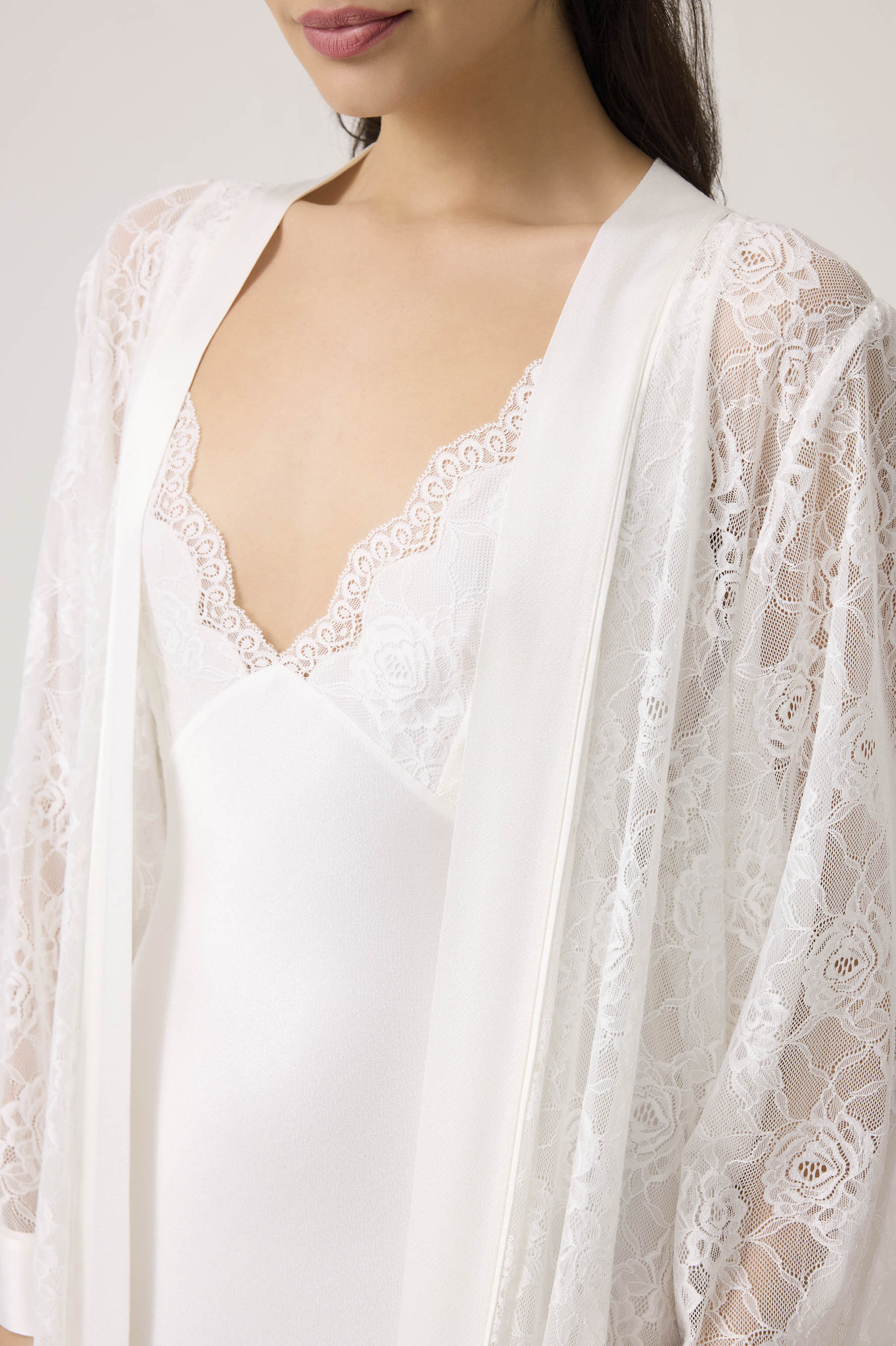 Mila Silky Chiffon Robe Set Off White