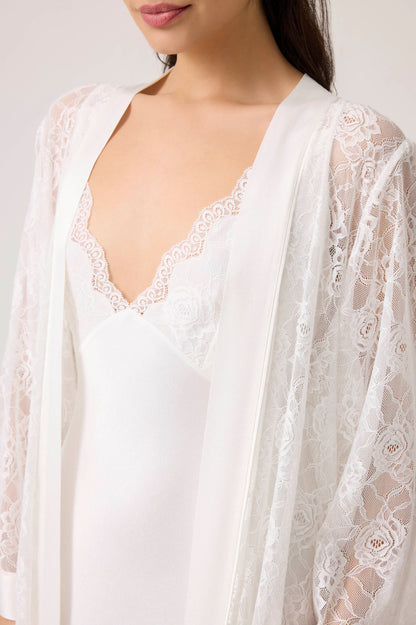 Mila Silky Chiffon Robe Set Off White