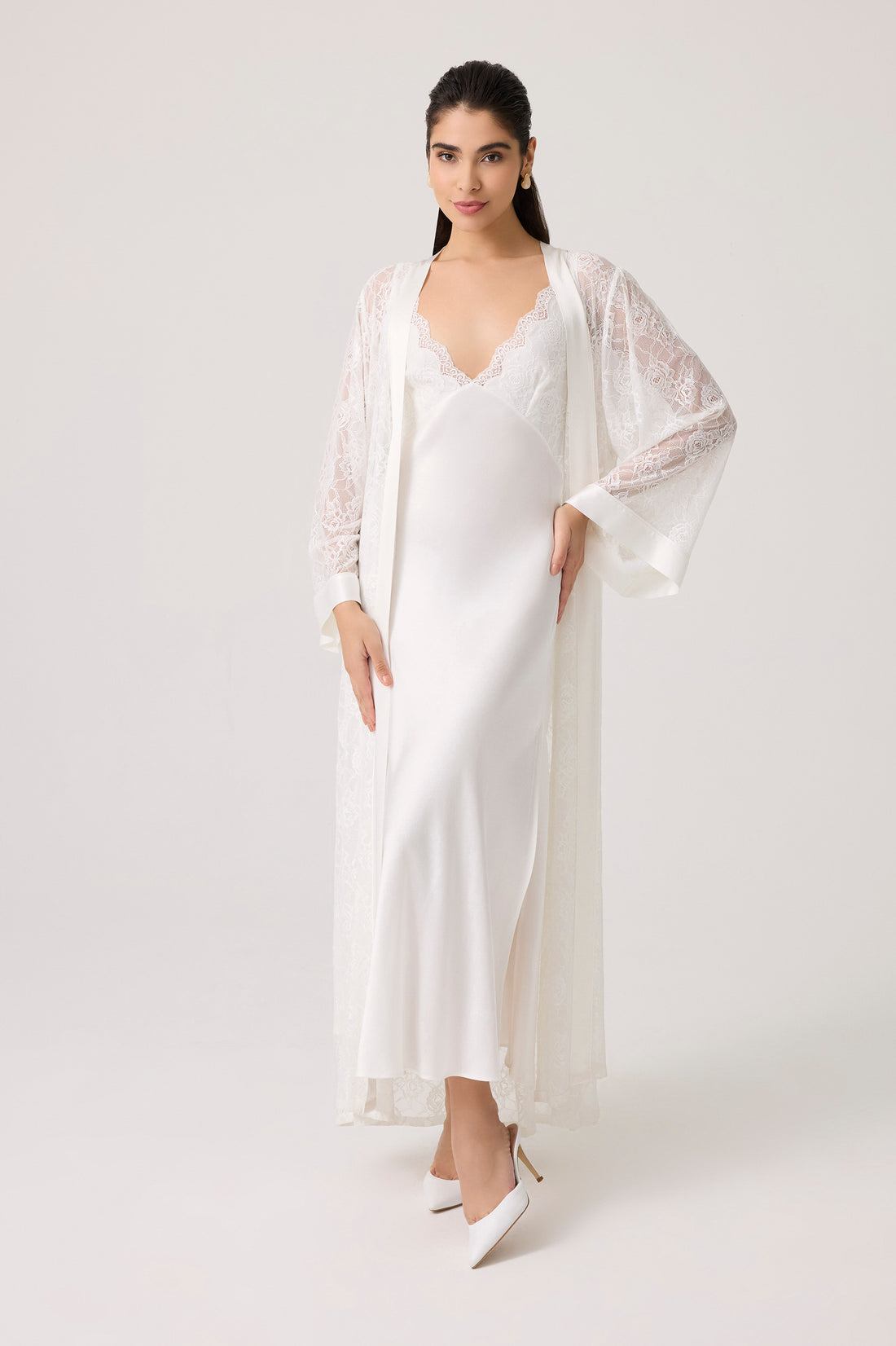 Mila Silky Chiffon Robe Set Off White