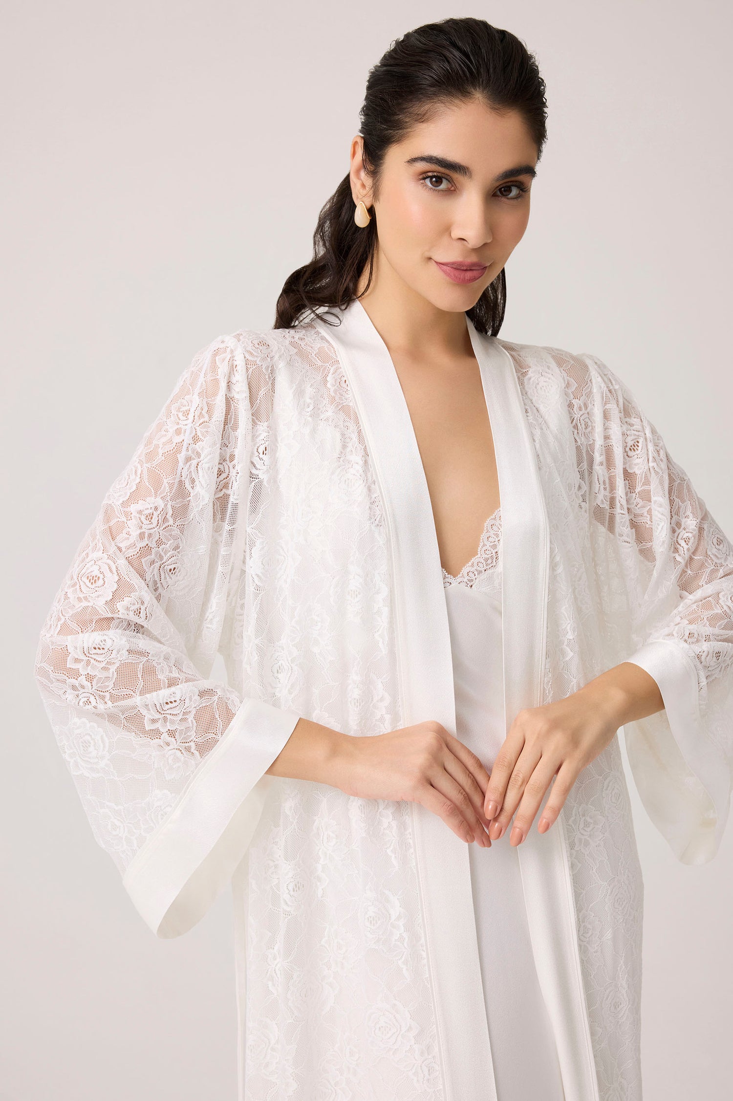 Mila Silky Chiffon Robe Set Off White
