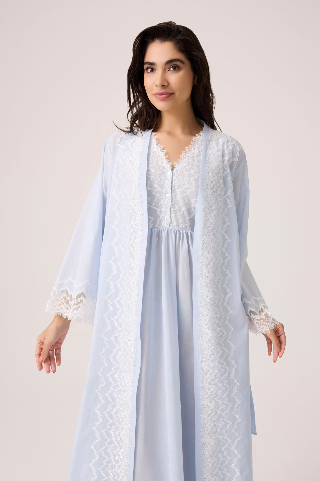 Yasmine Cotton Robe Set Baby Blue Blue Cotton — Bocan Couture luxury nightwear