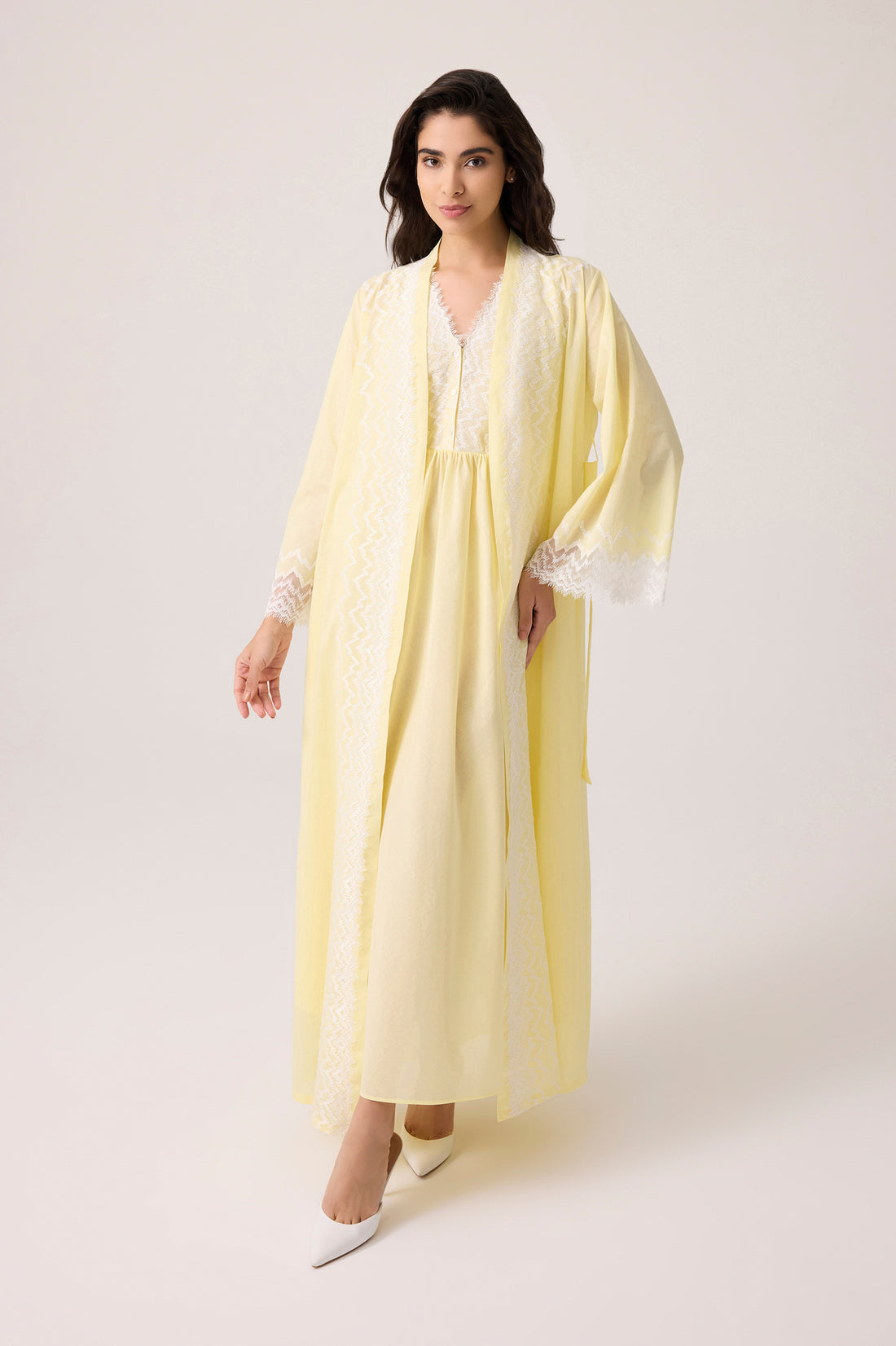 Yasmine Cotton Robe Set Yellow Yellow Cotton — Bocan Couture luxury nightwear, look 2