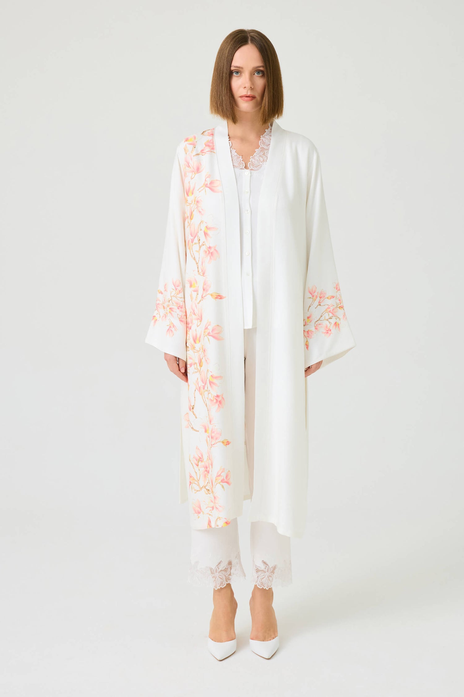 Sakura Long Rayon Printed Robe with Pyjama Set