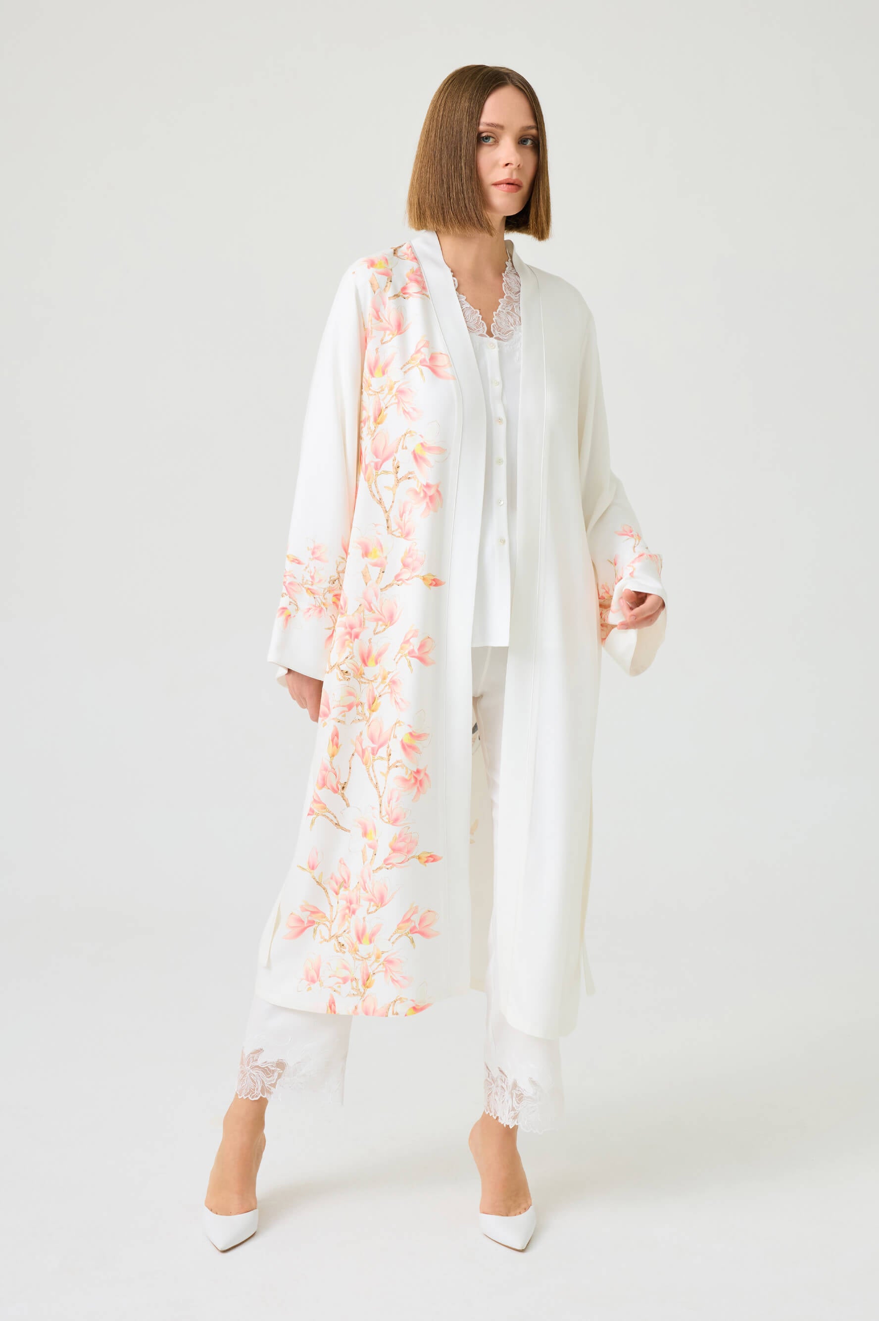 Sakura Long Rayon Printed Robe with Pyjama Set