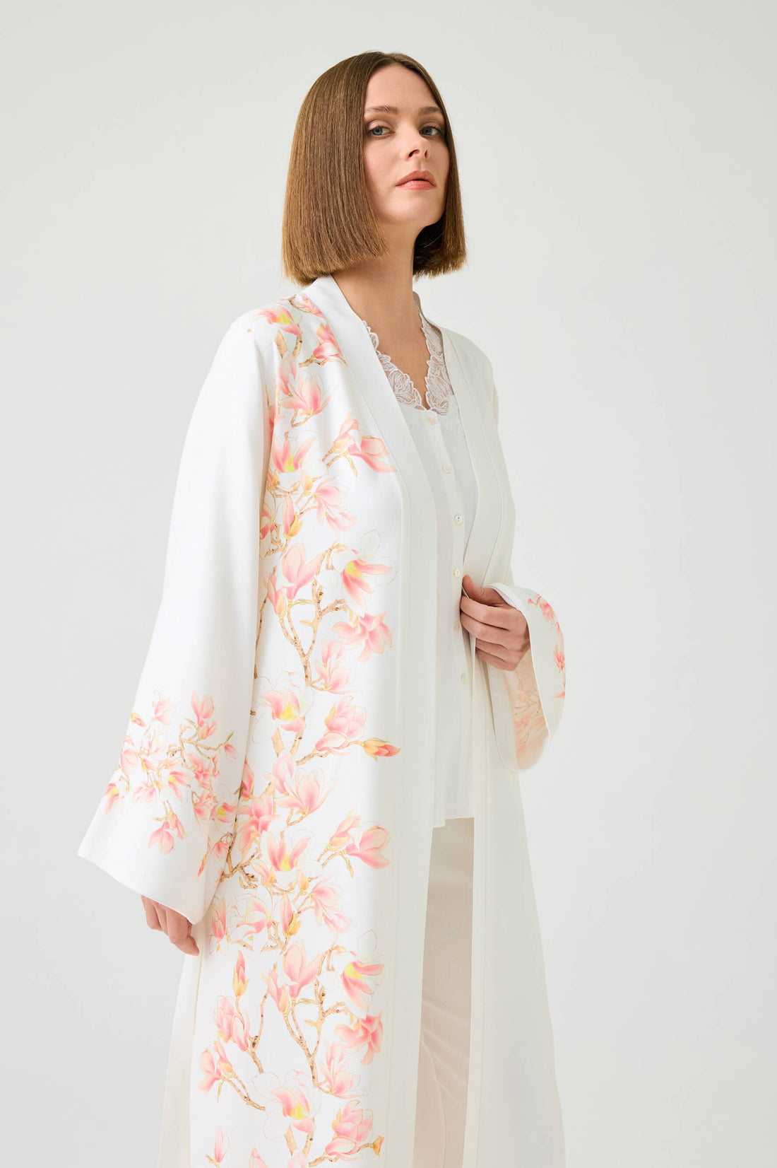 Sakura Long Rayon Printed Robe with Pyjama Set