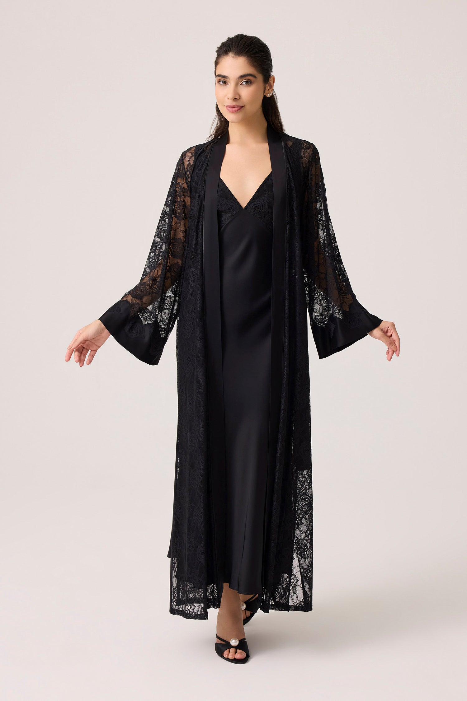 Lumi Silky Chiffon Robe Set Black, M-L