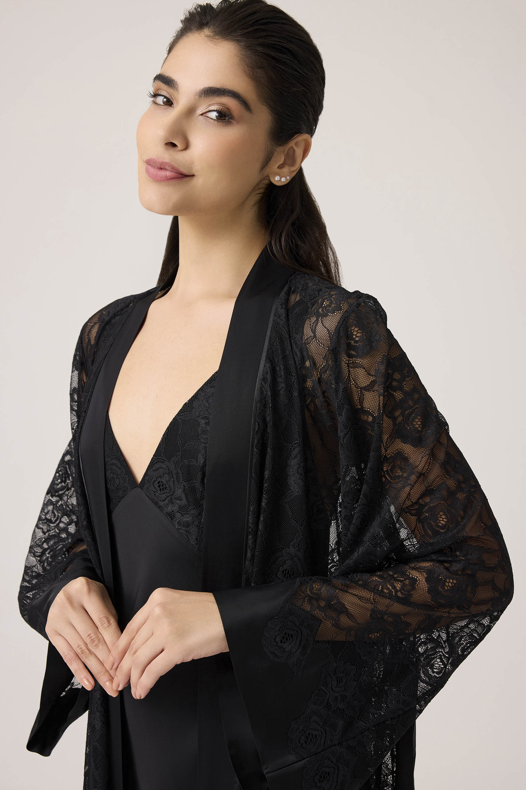 Lumi Silky Chiffon Robe Set Black
