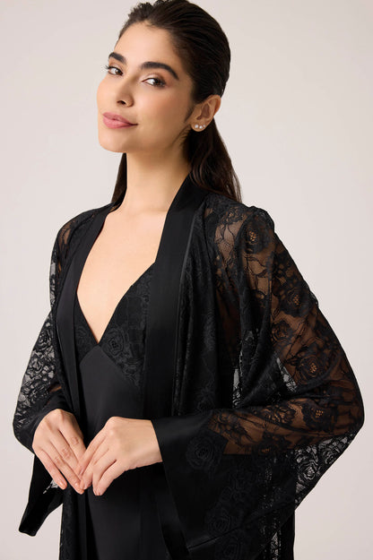 Lumi Silky Chiffon Robe Set Black