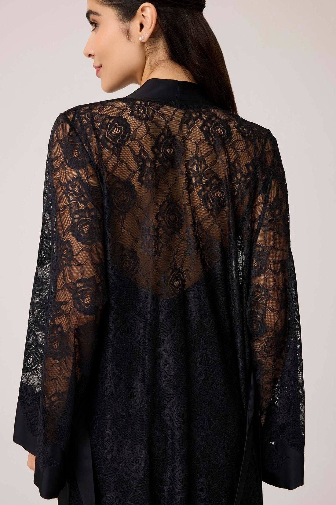 Lumi Silky Chiffon Robe Set Black Black Silk — Bocan Couture luxury nightwear