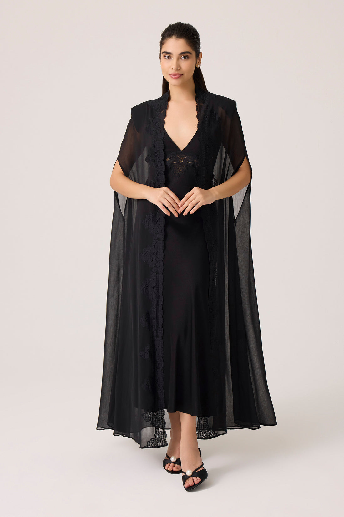 Beatrice Chiffon Cape Set Black