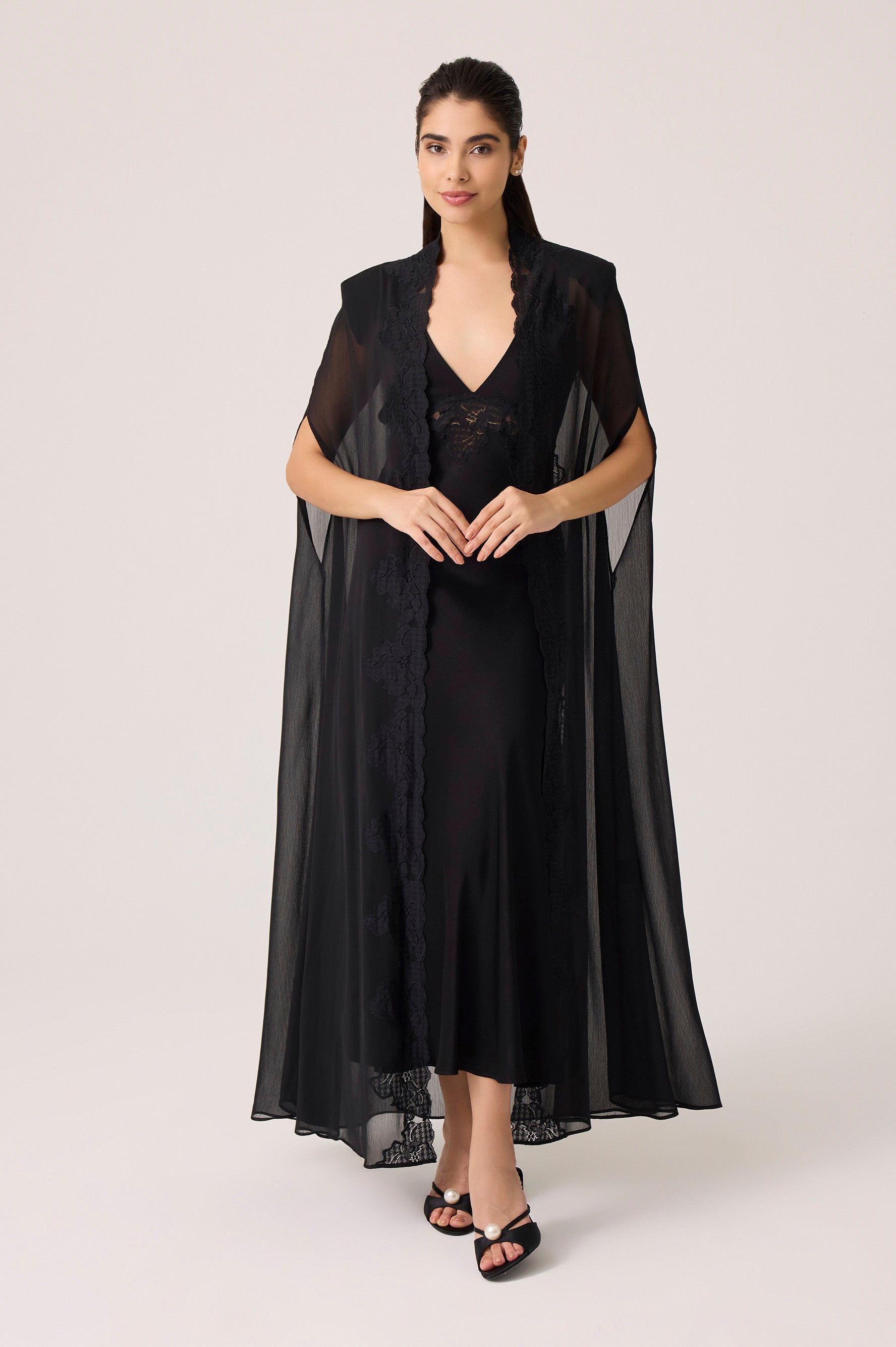 Beatrice Chiffon Cape Set Black
