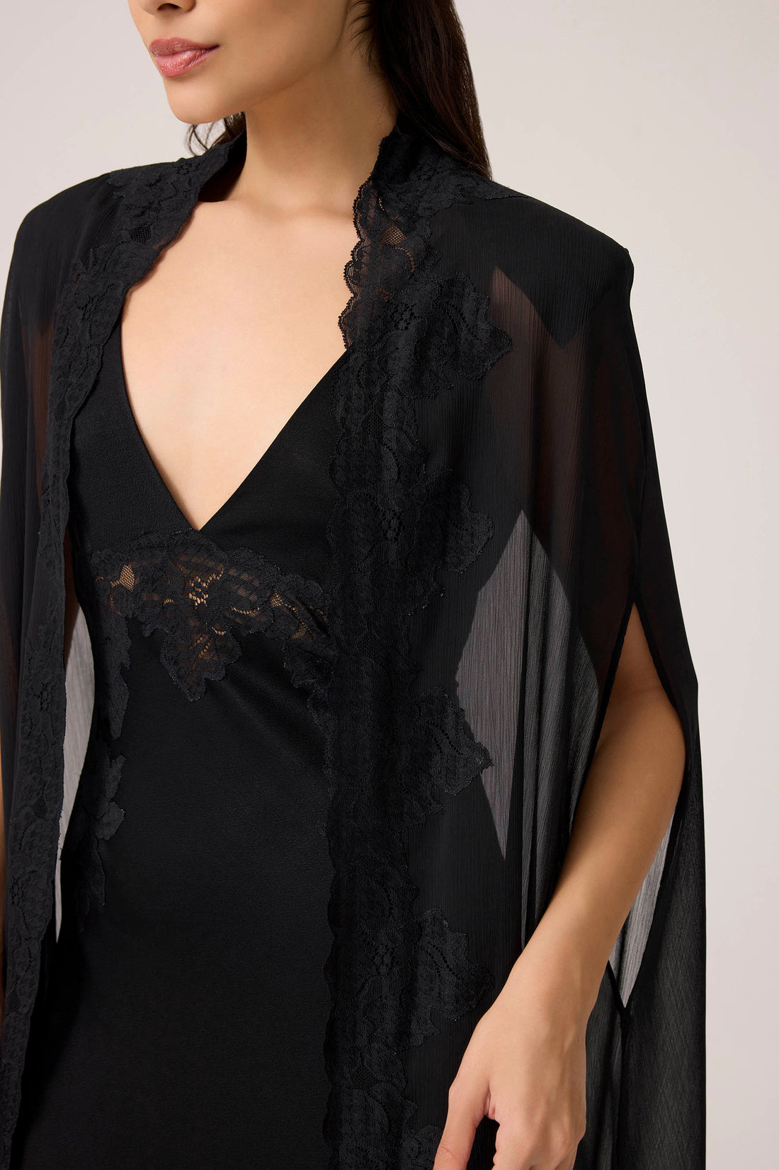 Beatrice Chiffon Cape Set Black