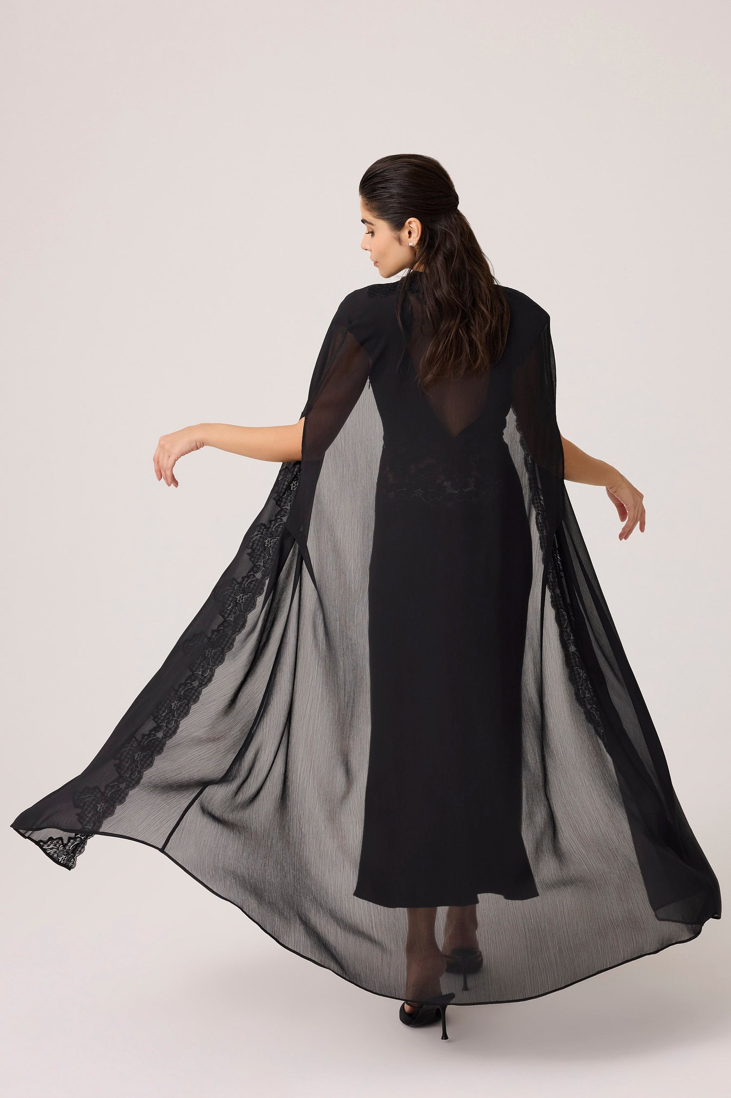 Beatrice Chiffon Cape Set Black
