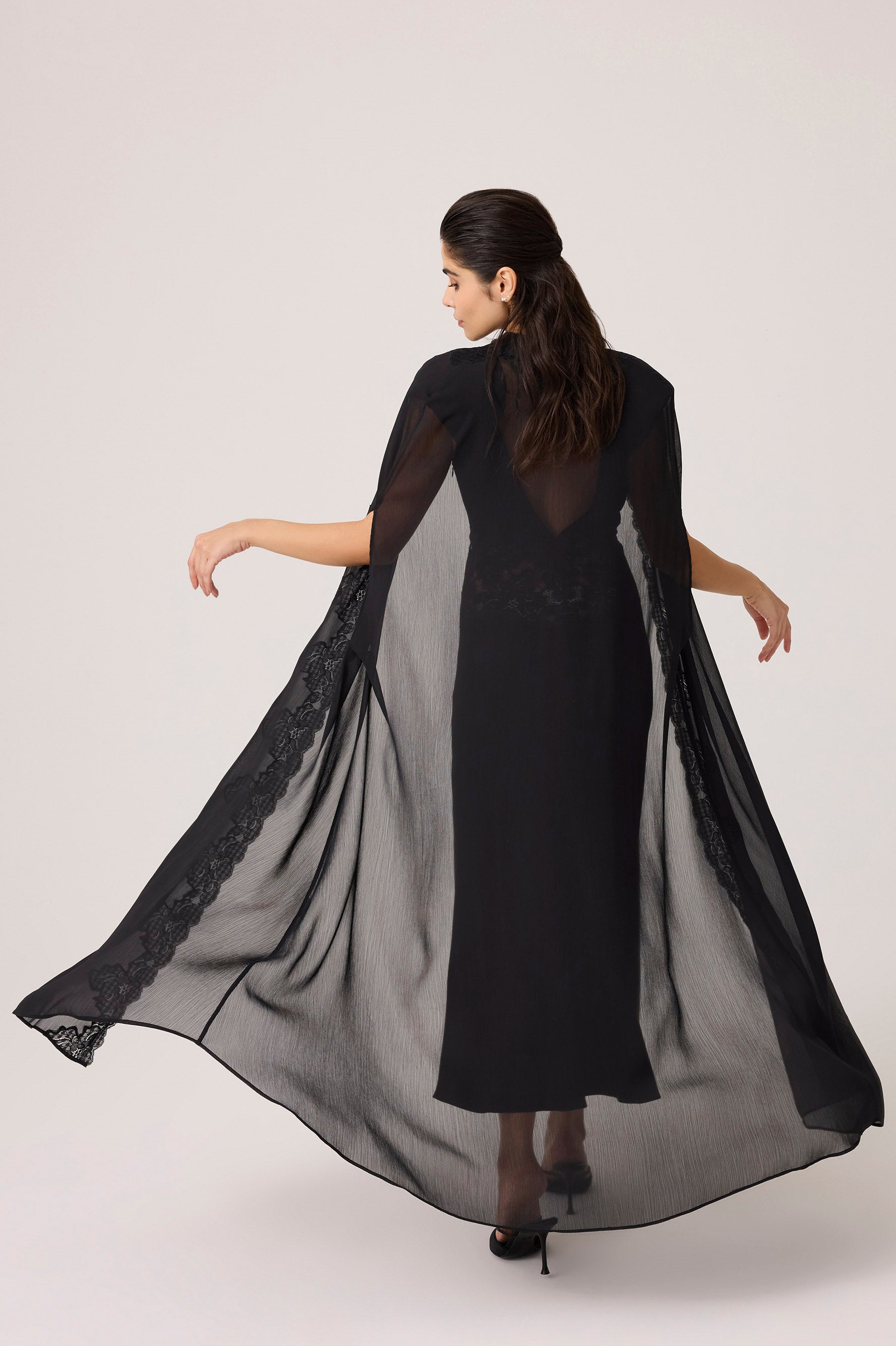 Beatrice Chiffon Cape Set Black