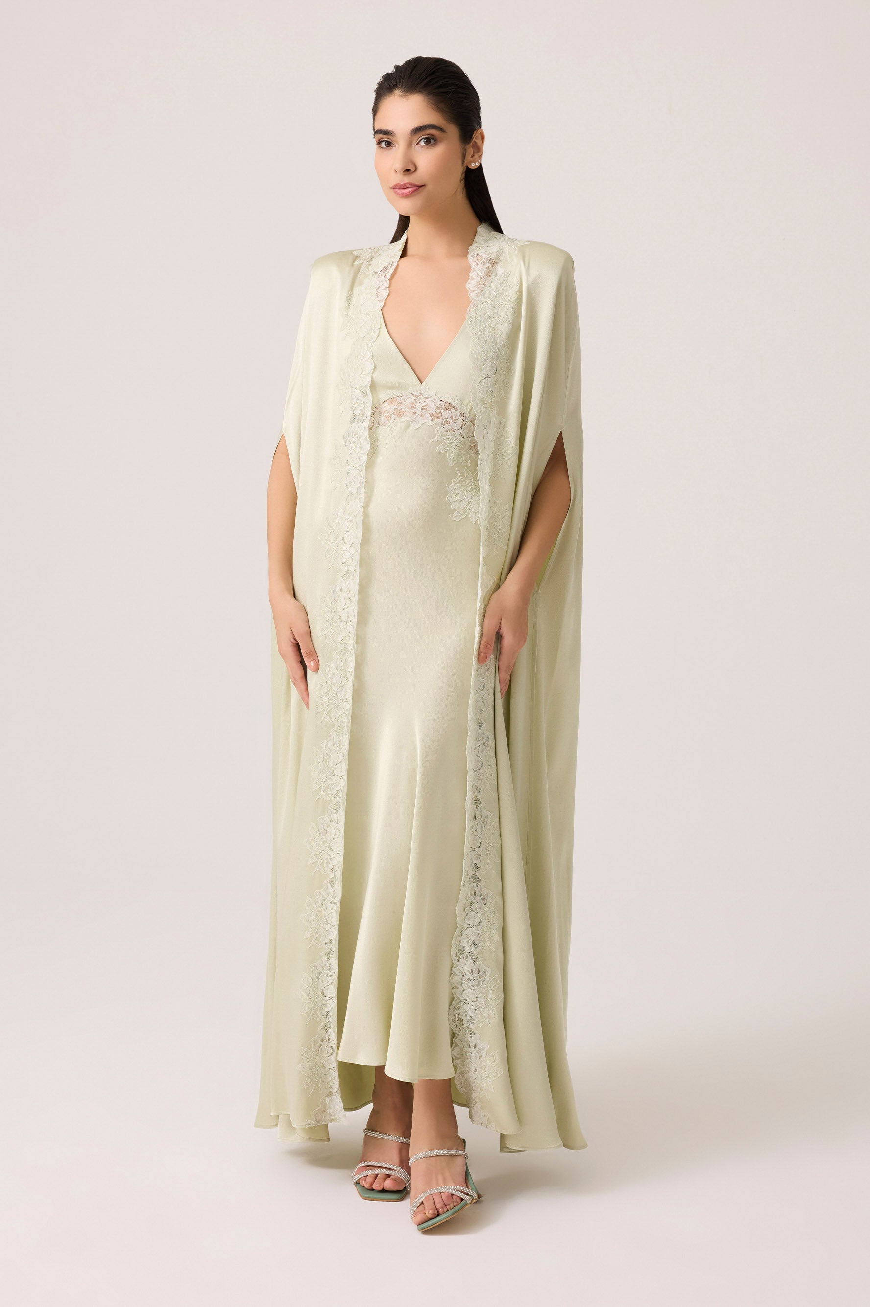 Beatrice Silky Rayon Cape Set Light Green