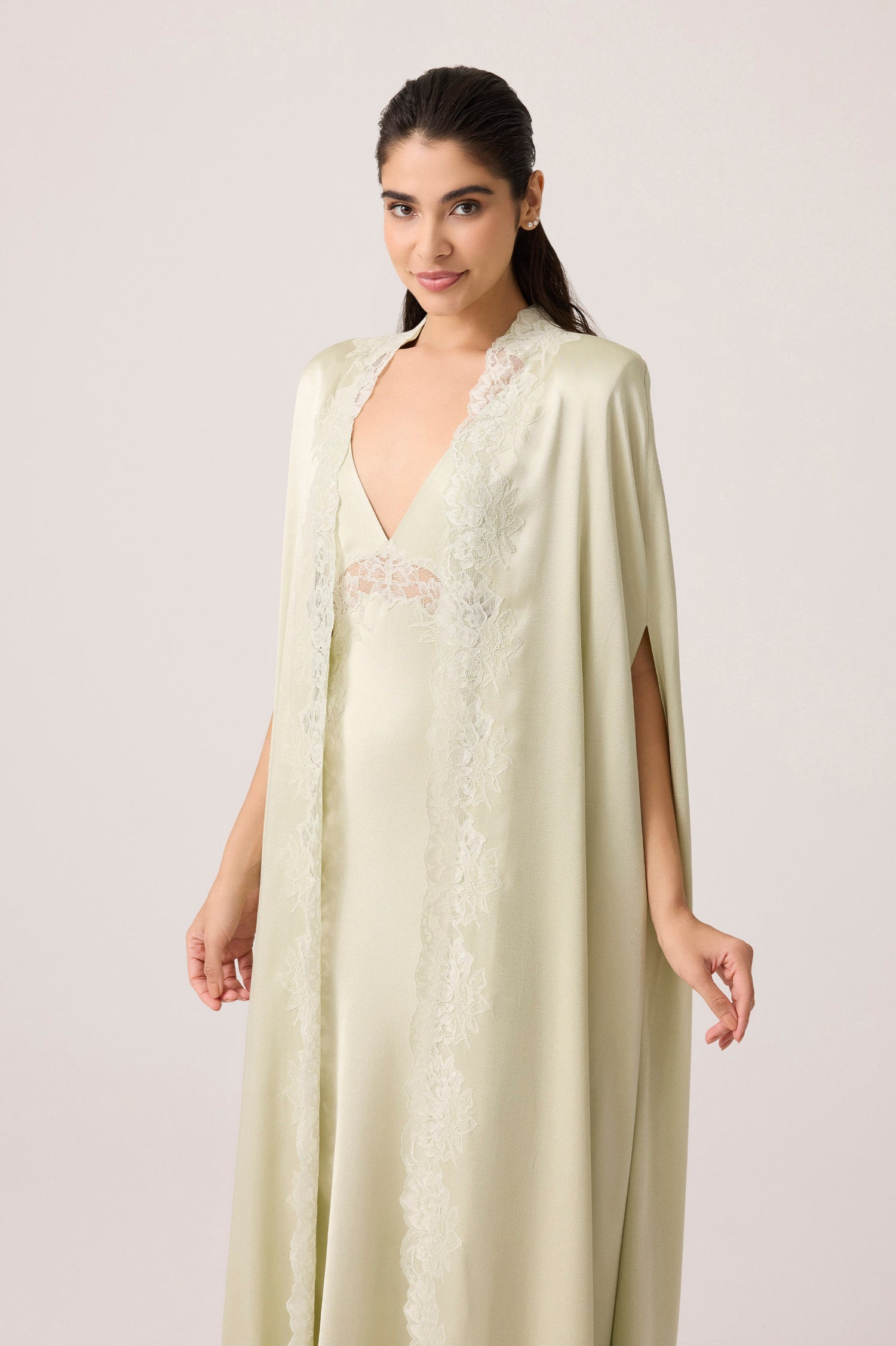 Beatrice Silky Rayon Cape Set Light Green