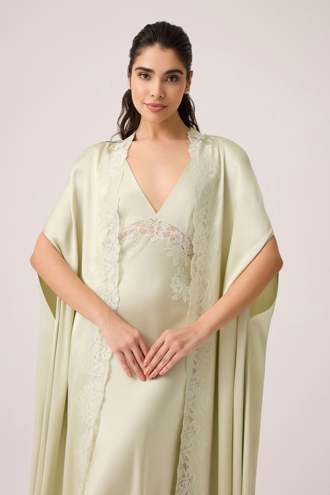 Beatrice Silky Rayon Cape Set Light Green