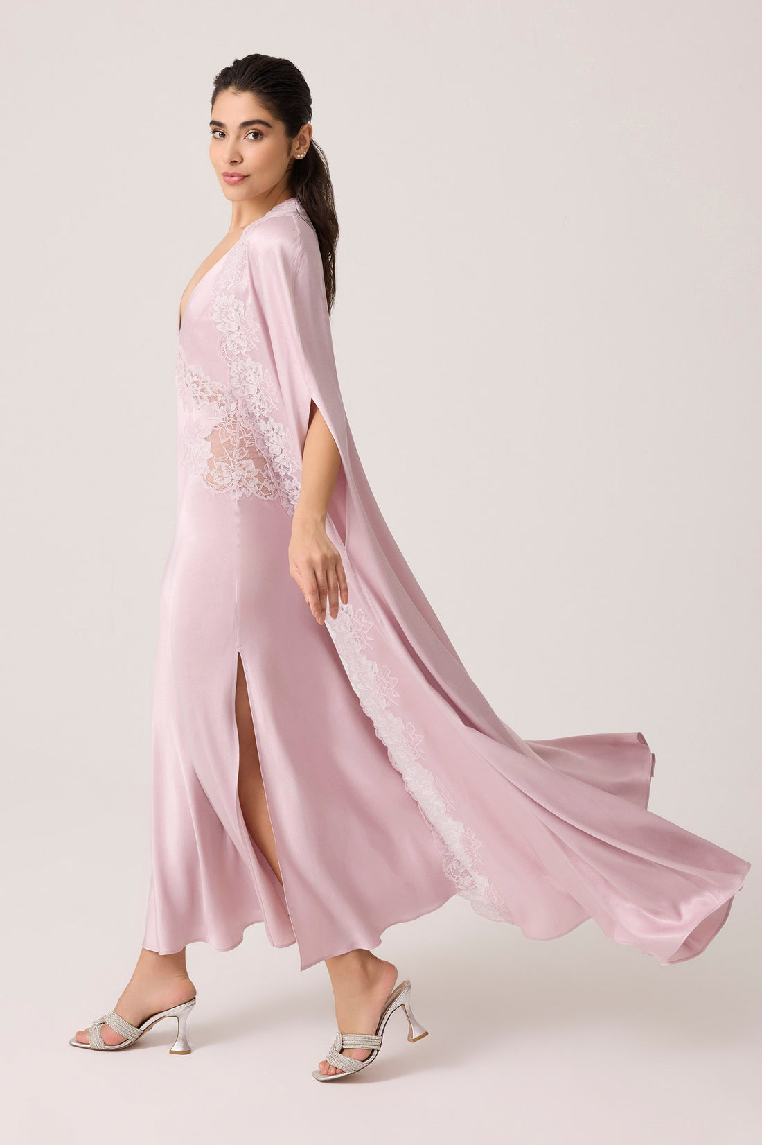 Beatrice Silky Rayon Cape Set Powder Powder Silk — Bocan Couture luxury nightwear