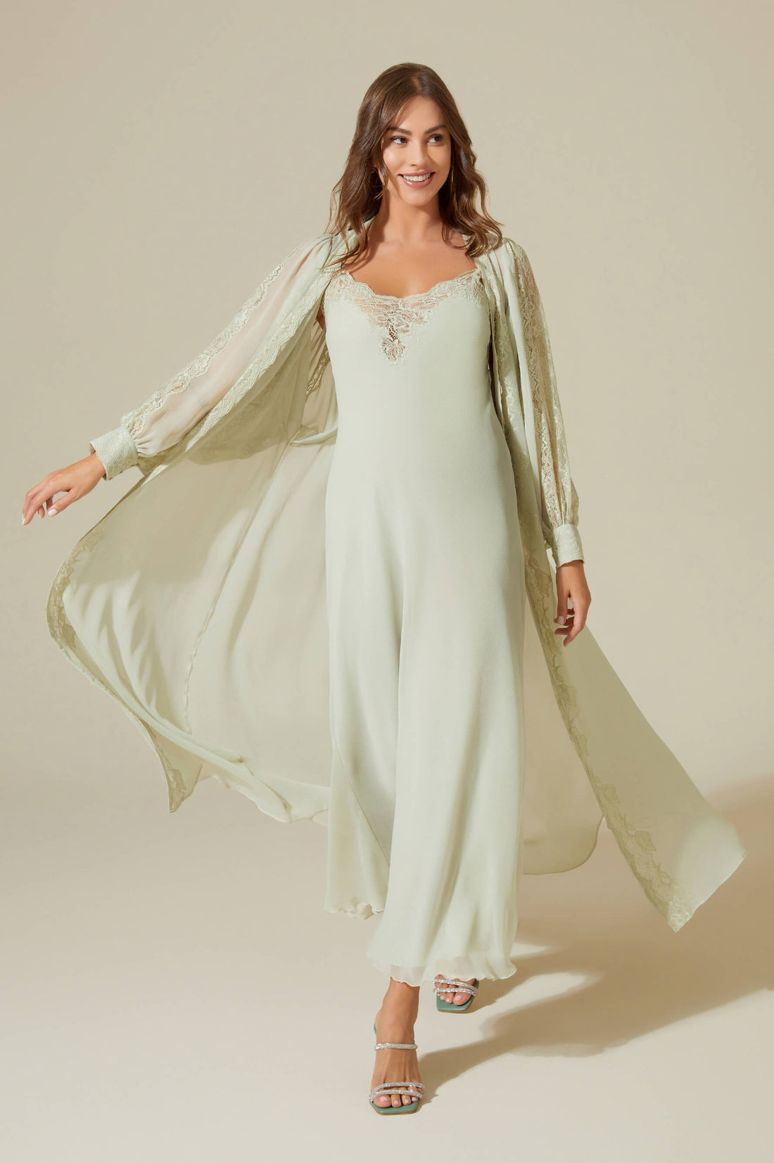Carina  Silky Robe Set Sage Green