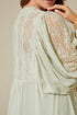 Carina Long Silk Chiffon Robe Set Sage Green Lace On Sage Green Sage Green Silk — Bocan Couture luxury nightwear, look 3