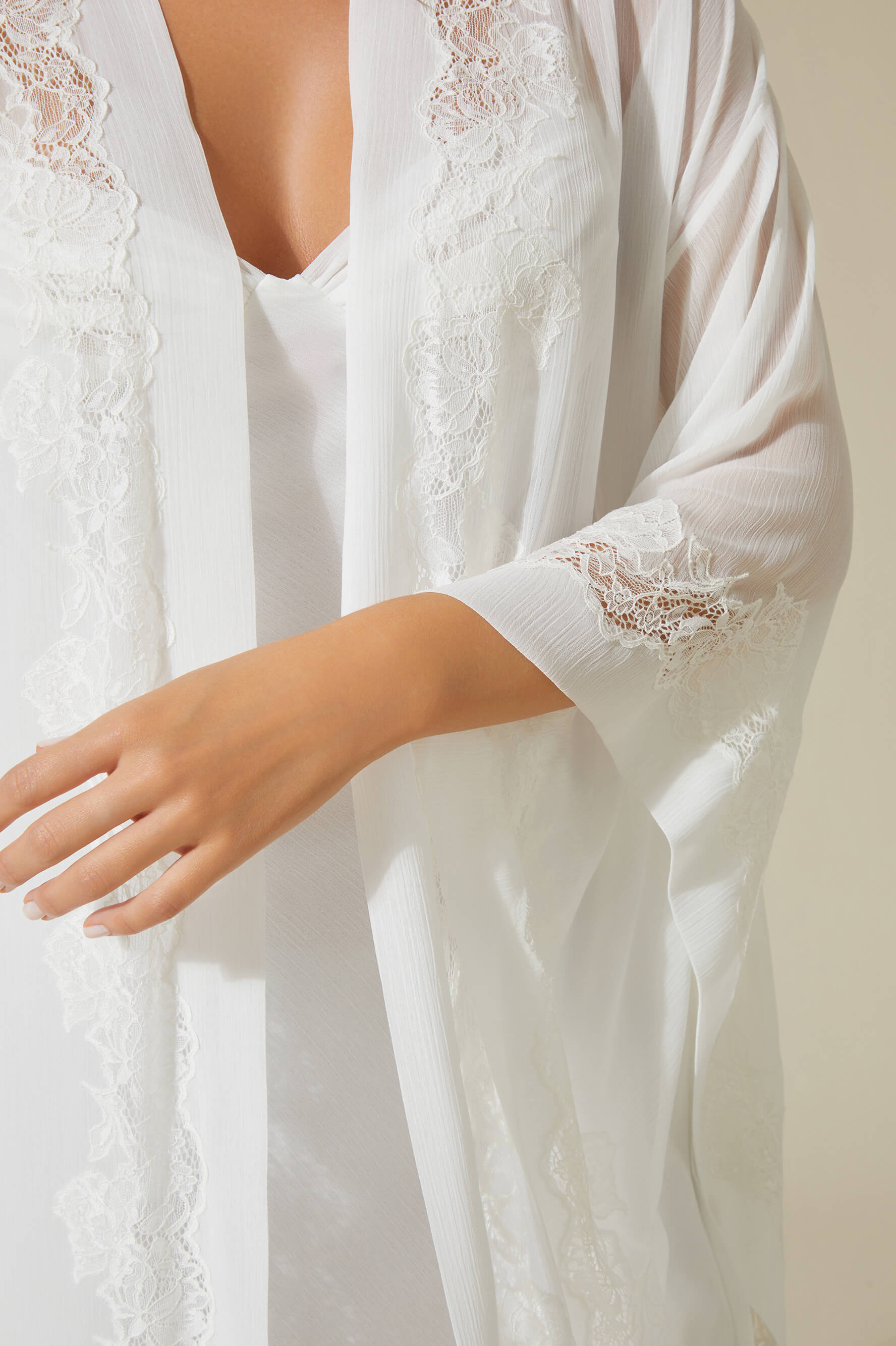 Nikita - Long Silk Chiffon Robe Set - White on White