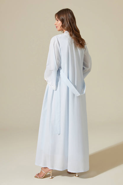 Maia-Trimmed Cotton Voile Long Sleeve Robe Set - Baby Blue