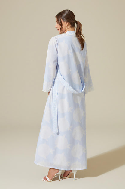 Lea - Trimmed Cotton Voile Long Sleeve Robe Set - Baby Blue