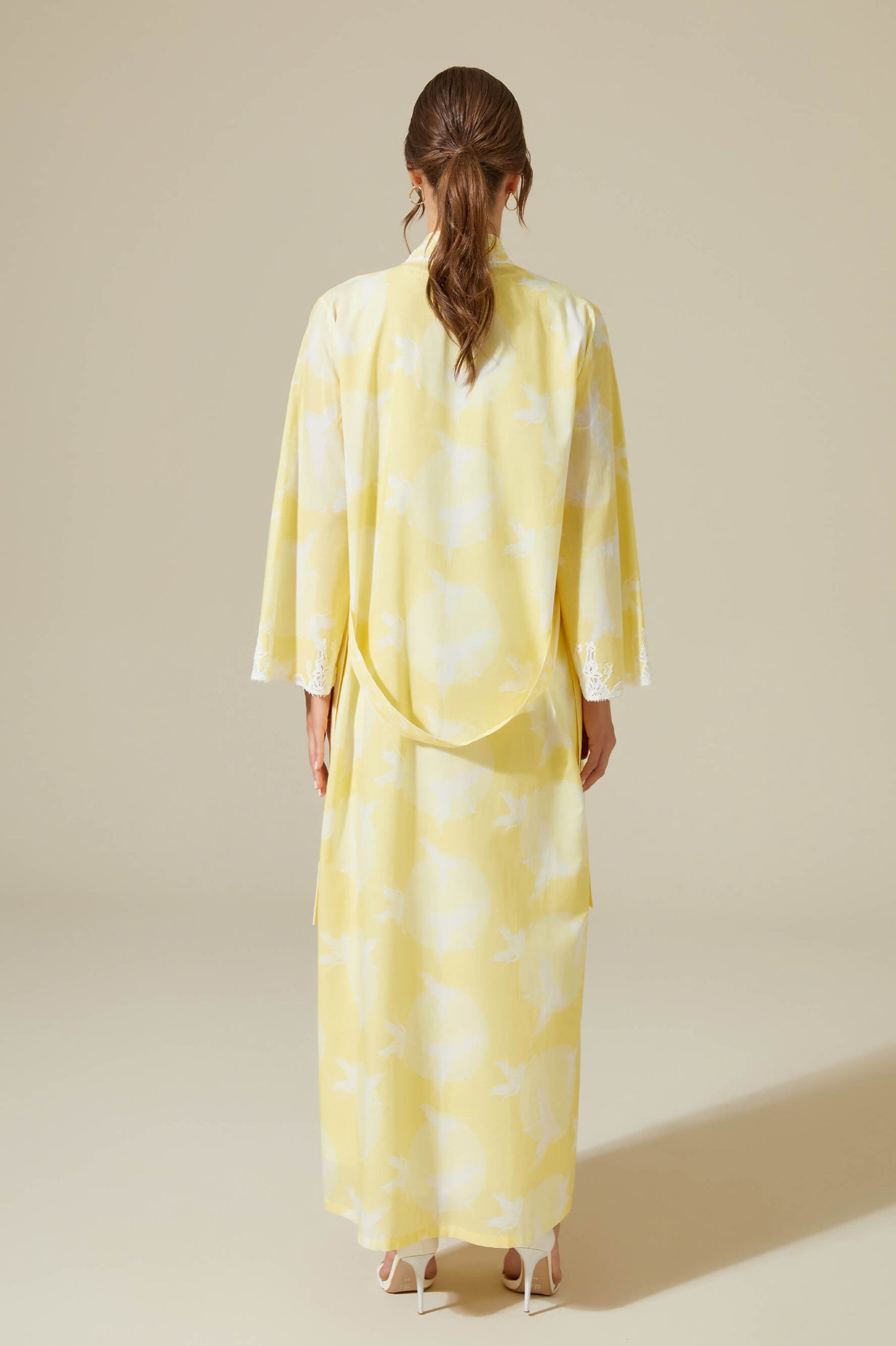 Lea - Trimmed Cotton Voile Long Sleeve Robe Set - Baby Yellow