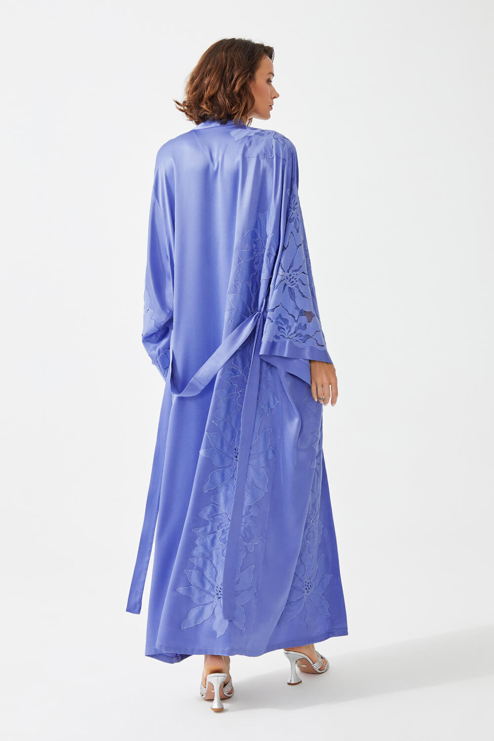Bluebell Long Rayon Trimmed Robe Set with Bias Cut Slip Dress - Lilac