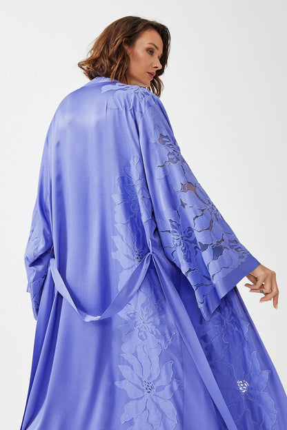 Bluebell Long Rayon Trimmed Robe Set with Bias Cut Slip Dress - Lilac
