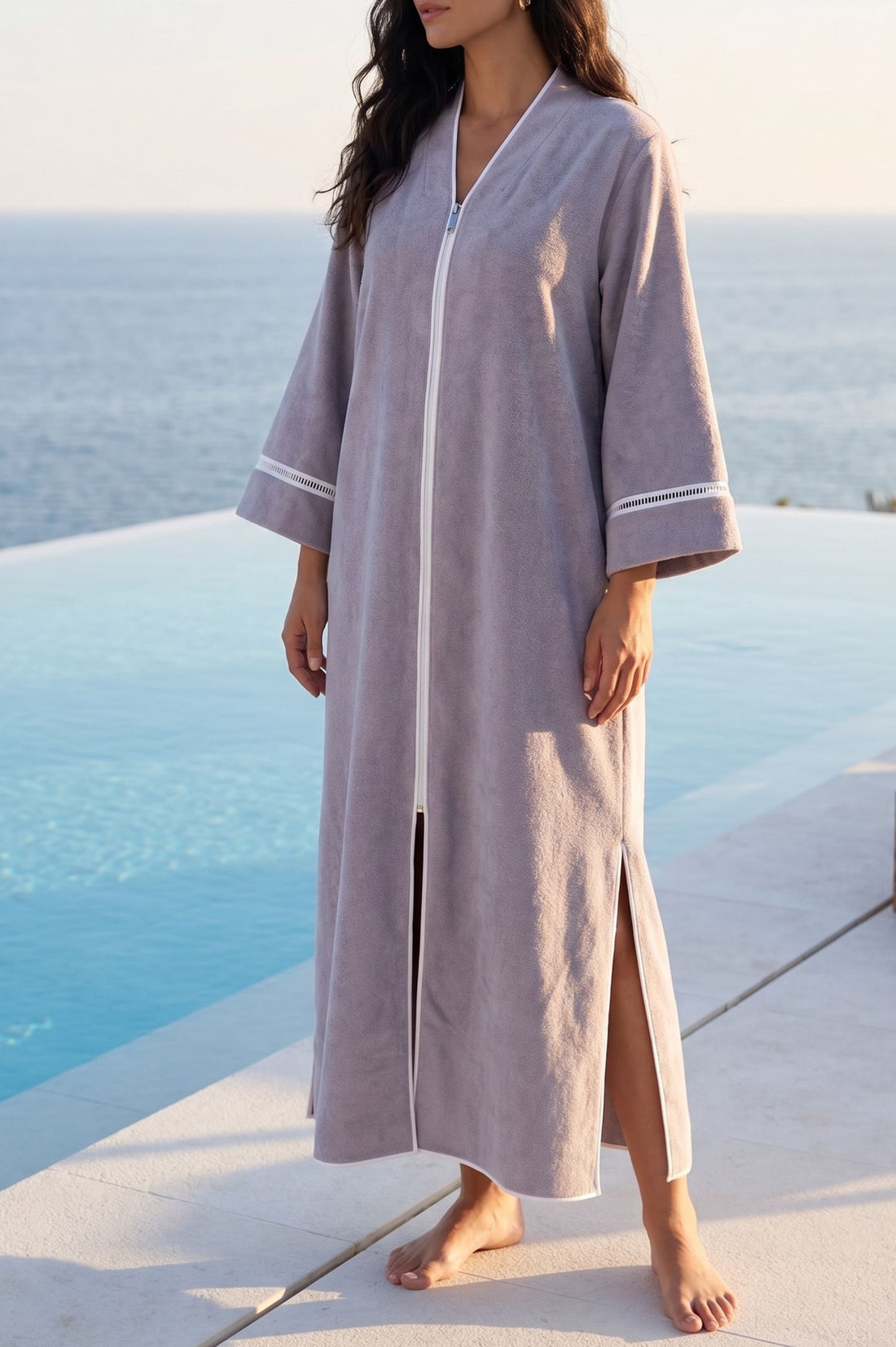 Luxury grey cotton towel bathrobe by Bocan Couture