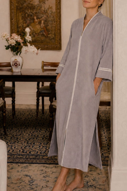 Luxury grey cotton towel bathrobe by Bocan Couture