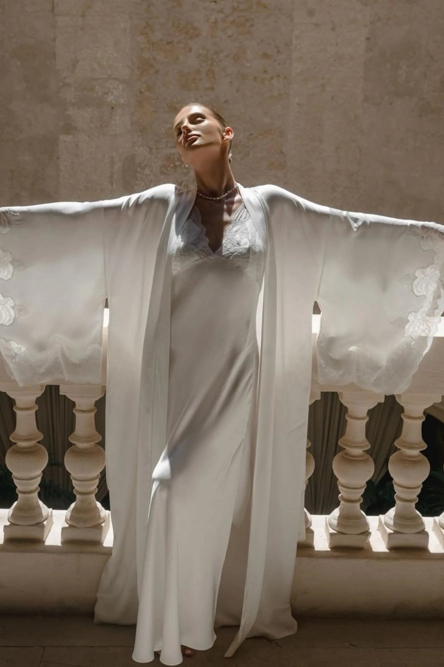 Ross Silky Robe Set Off White, XS-S