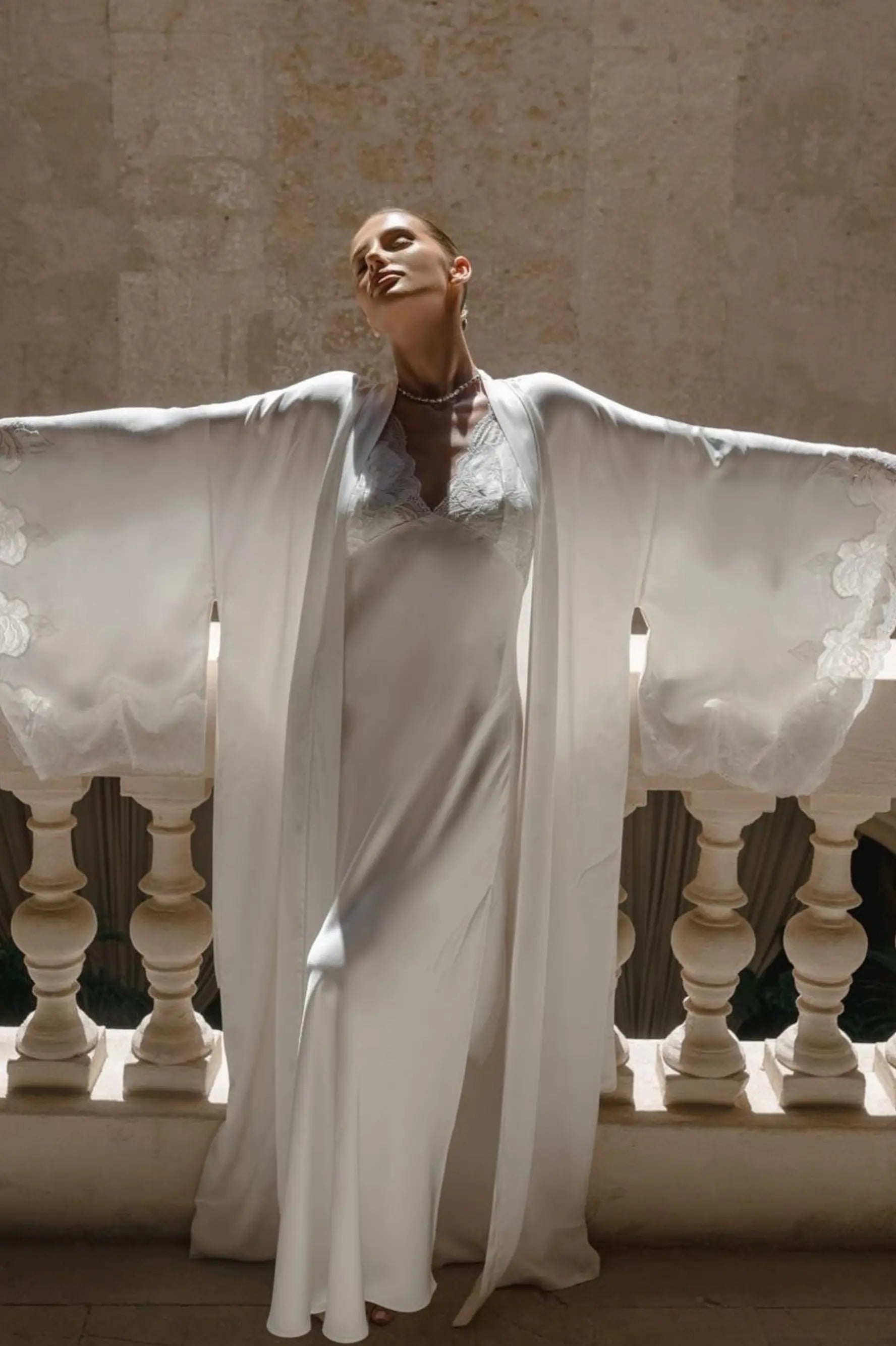 Ross Silky Robe Set Off White, XS-S
