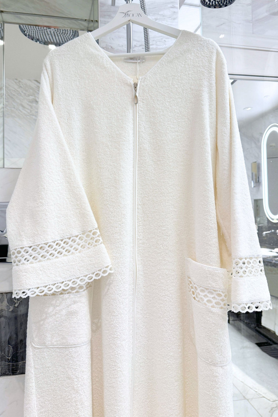 Dove - Zippered and Trimmed Cotton Bathrobe - Off White