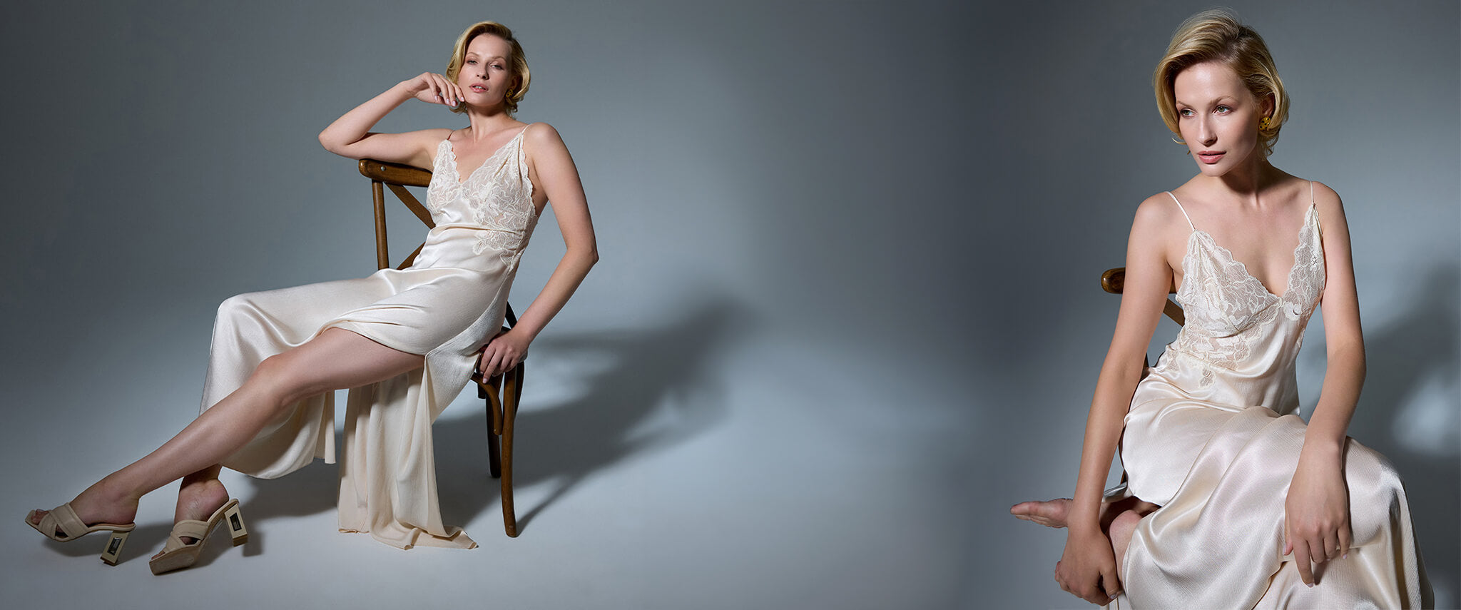 Elegant women's silk nightgown in ivory from Bocan Couture, perfect for bridal and luxury sleepwear