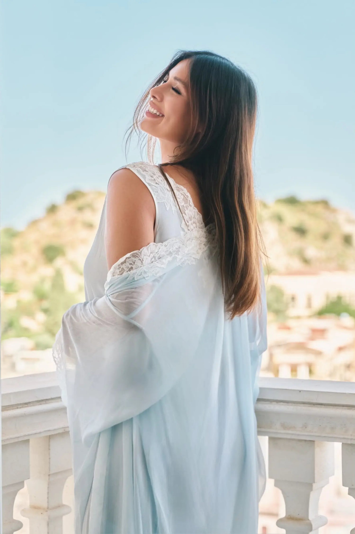 Irina Silky Chiffon Robe Set Baby Blue, XL-XXL