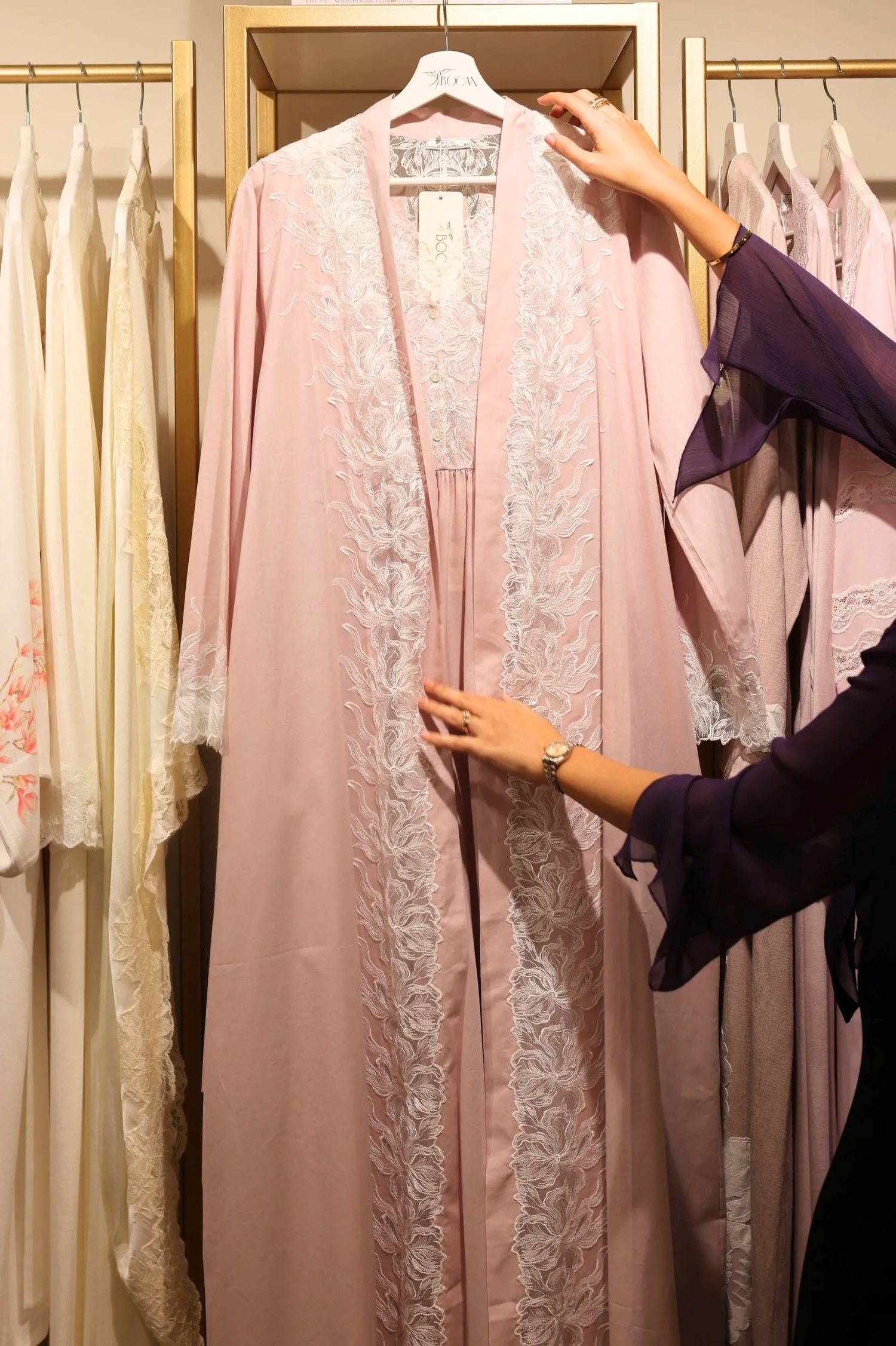 Liliane Robe Set with Off White Lace on Powder by Bocan
