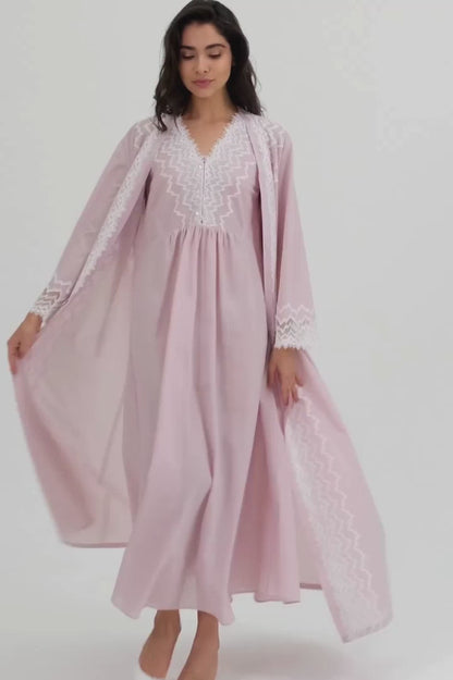 in this video model wore yasmine cotton nightgown powder