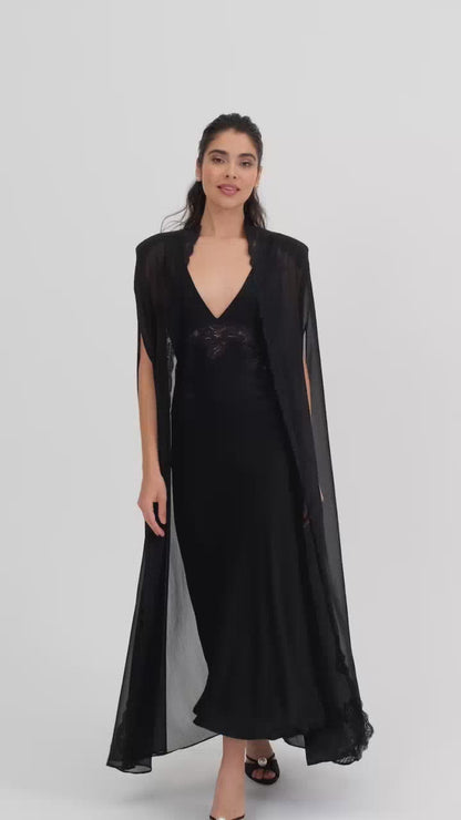 Beatrice Chiffon Cape Set Black