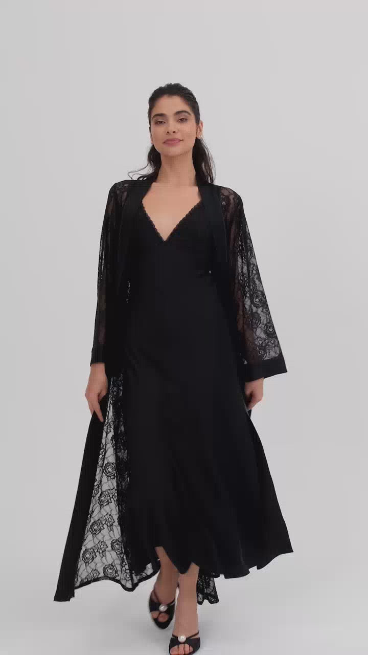 Mila Silky Chiffon Robe Set Black