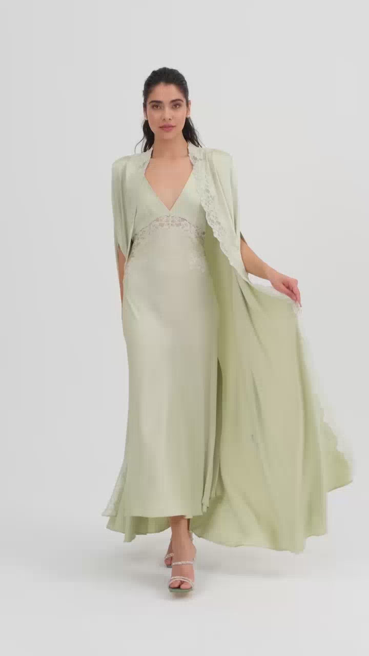 Beatrice Silky Rayon Cape Set Light Green