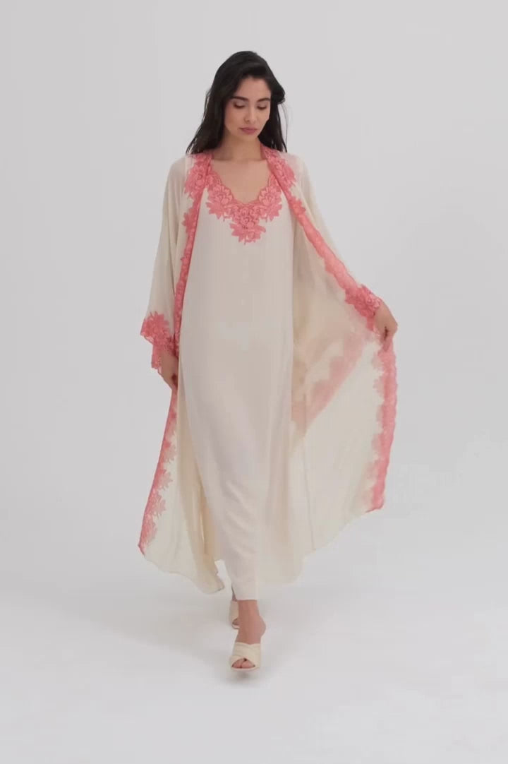 Coralia Silky Chiffon Robe Set Honey in a model video  