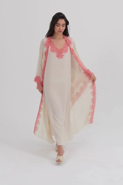 Coralia Silky Chiffon Robe Set Honey in a model video  