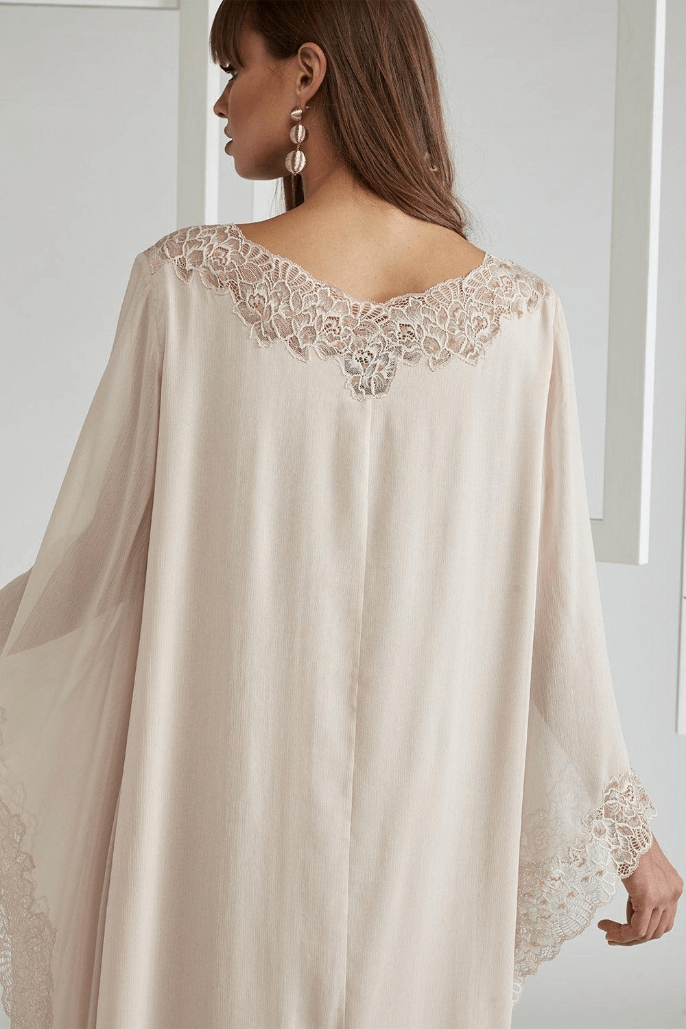Silky Chiffon Dress Triangular Sleeve Beige - Nude
