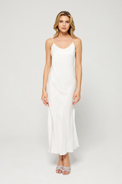 Arian Long Rayon  Slip Dress with Lace in the Back - Off White